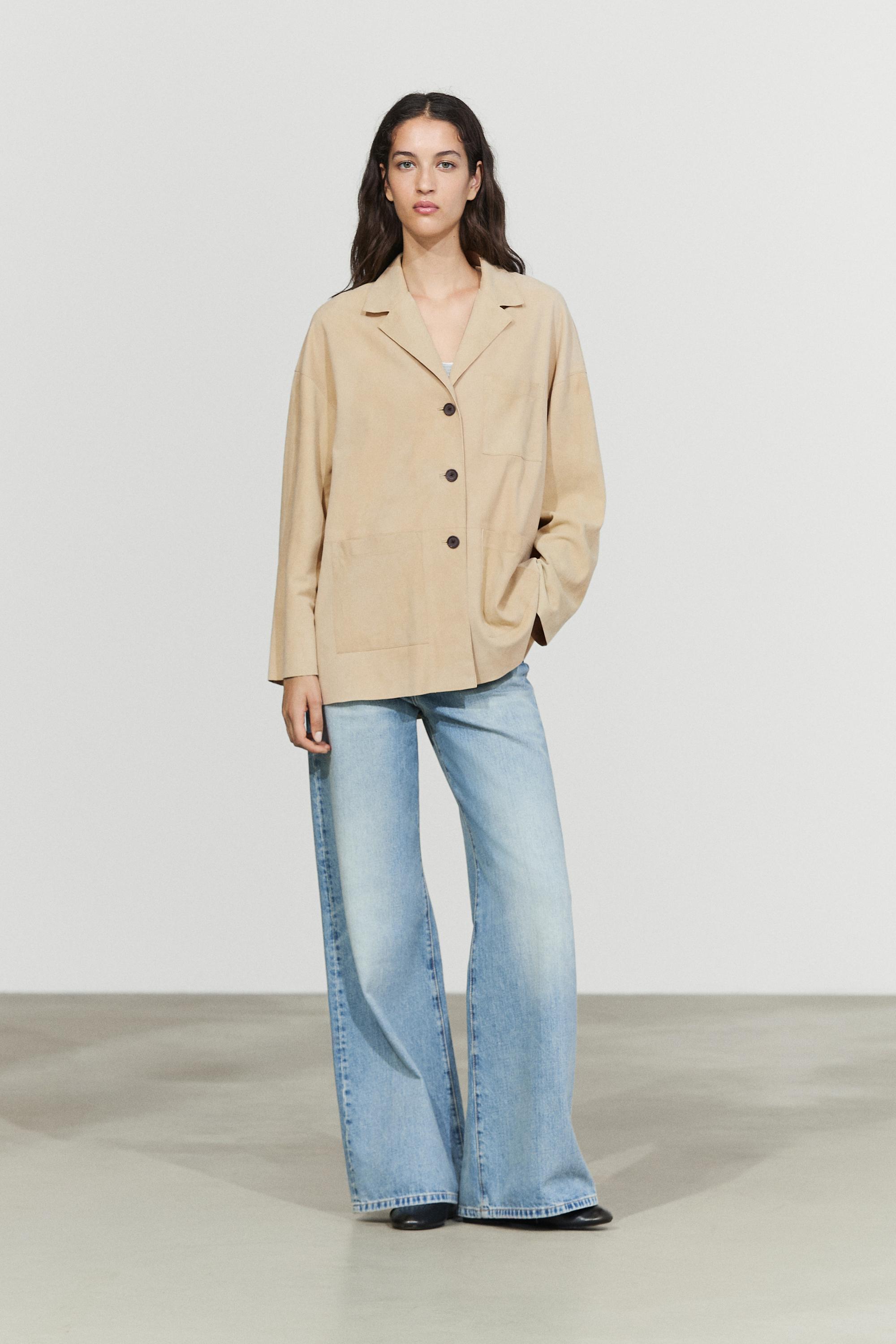Suede leather pocket blazer